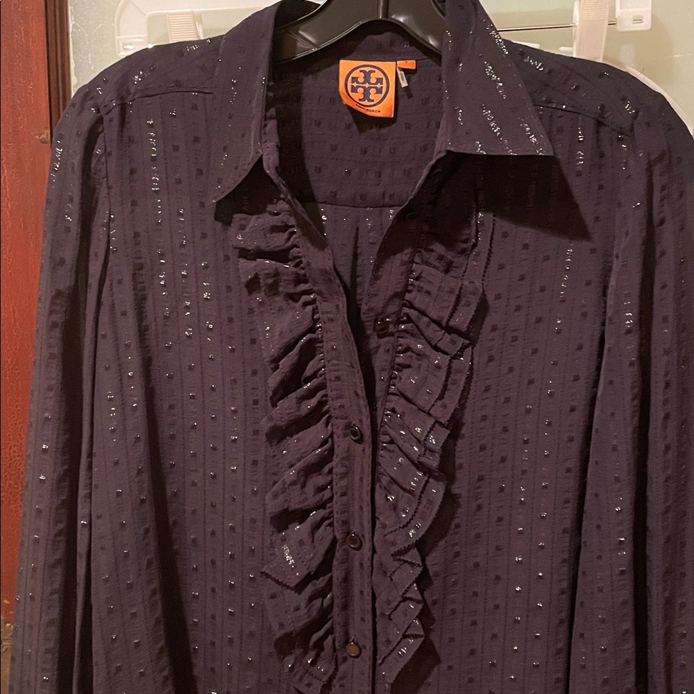 Tory Burch Navy Blue Ruffled Blouse - Picture 6 of 8